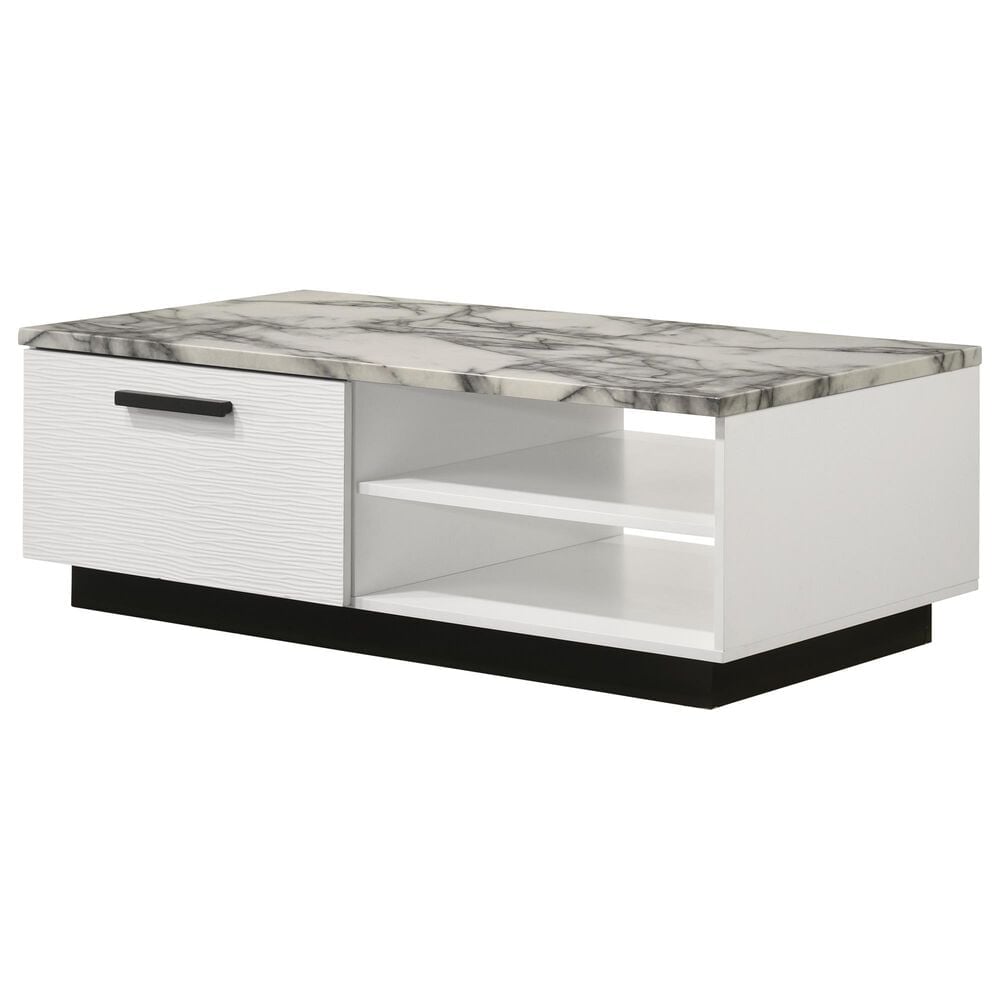 HOMLUX 47" Coffee Table with Faux Marble Top in White and Black, , large