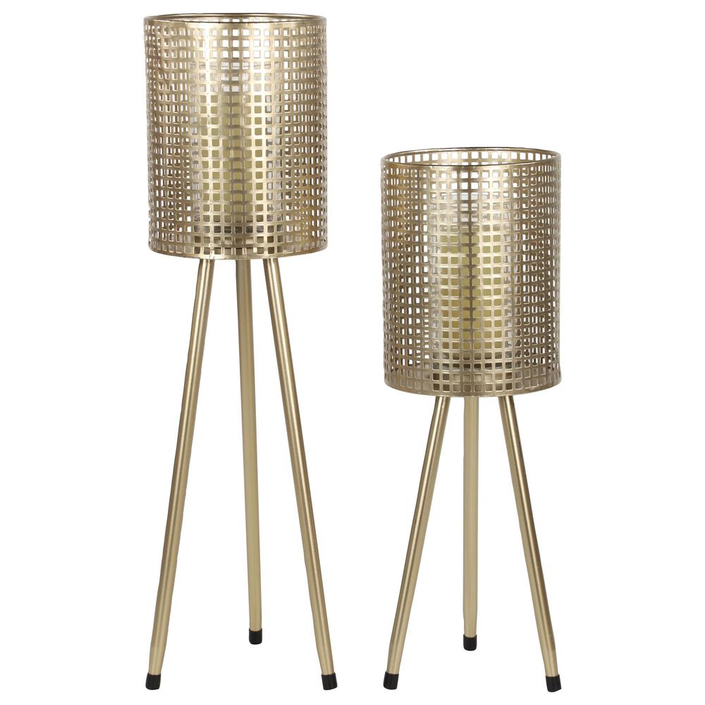 Maple and Jade Industrial Metal Lanterns in Gold (Set of 2) , , large