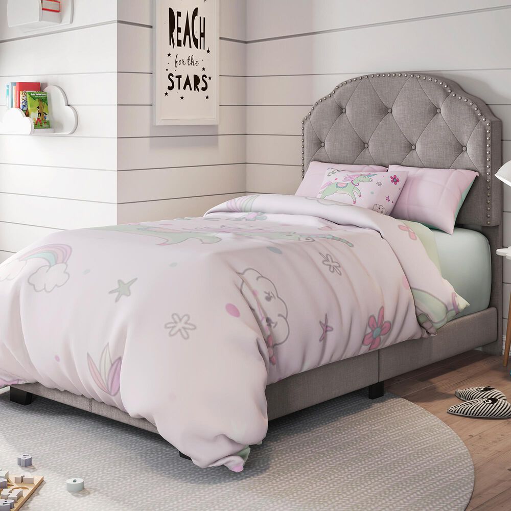 Accentric Approach Twin Upholstered Panel Bed in Dark Gray, , large