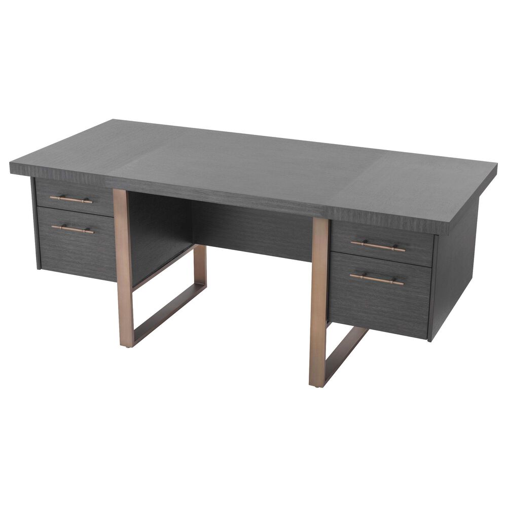 Eichholtz Canova Desk in Charcoal Grey Oak and Brushed Brass, , large