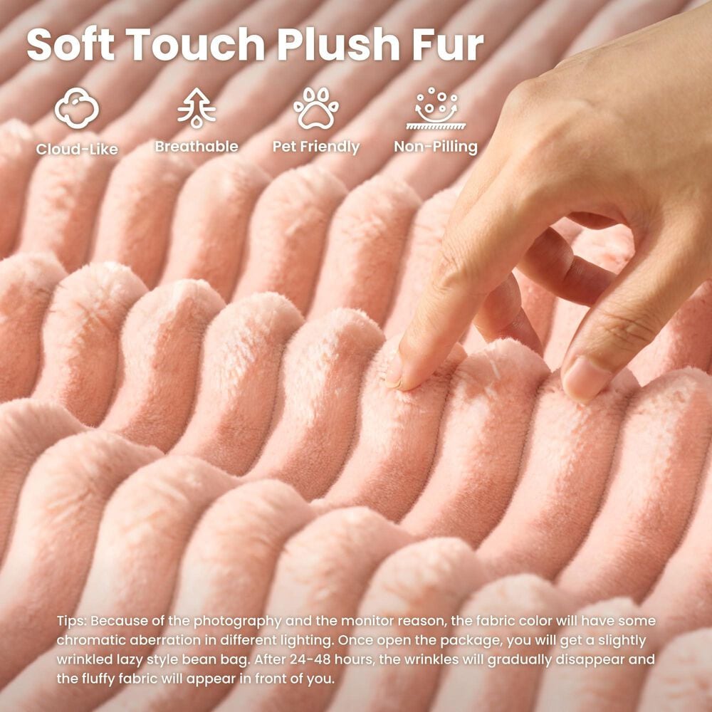 HOMLUX Cloud Faux Fur Chaise Lounge with Plush Pillows in Pink, , large