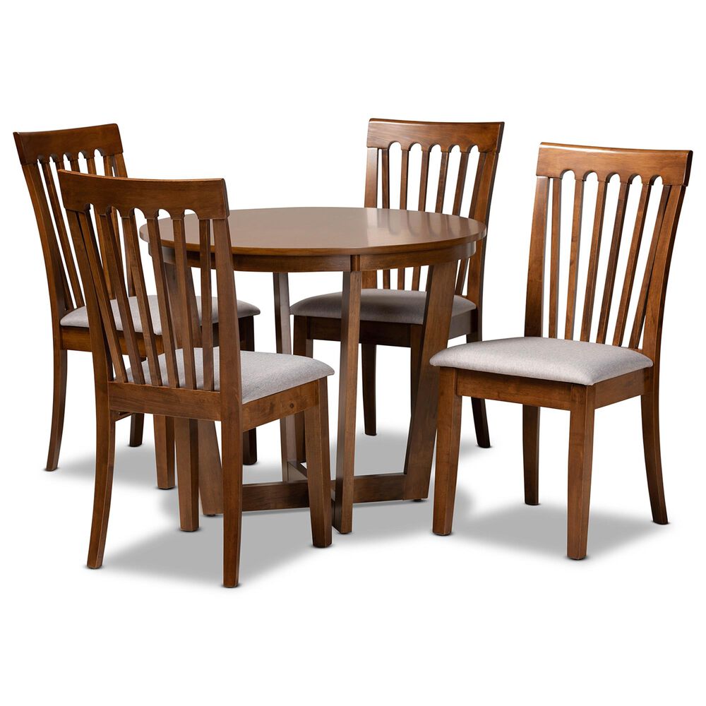 Baxton Studio Andi 5-Piece Dining Set in Grey/Walnut Brown, , large