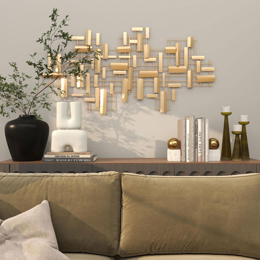 Maple and Jade 30&quot; x 60&quot; Geometric 3D Stripes Wall Decor in Matte Gold, , large