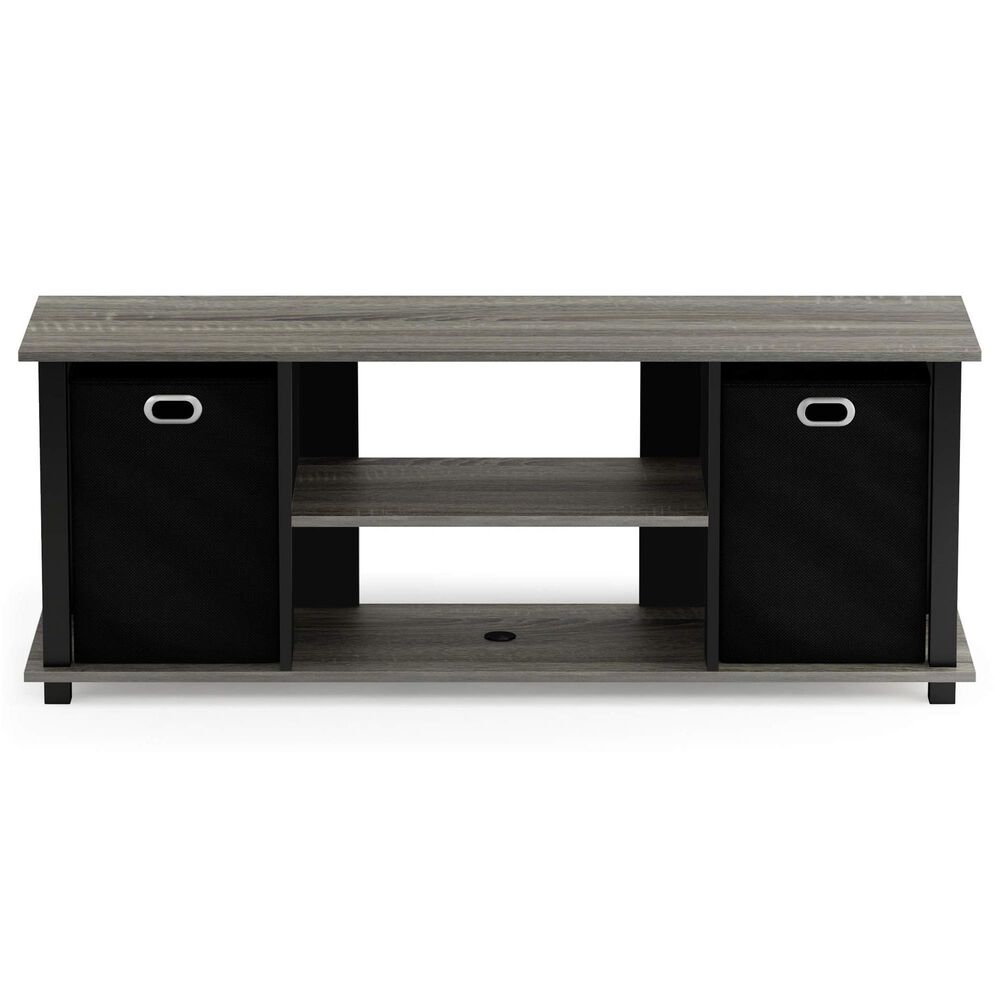 HOMLUX 41.7" Entertainment Center TV Stand with Storage Bins in French Oak Grey and Black, , large