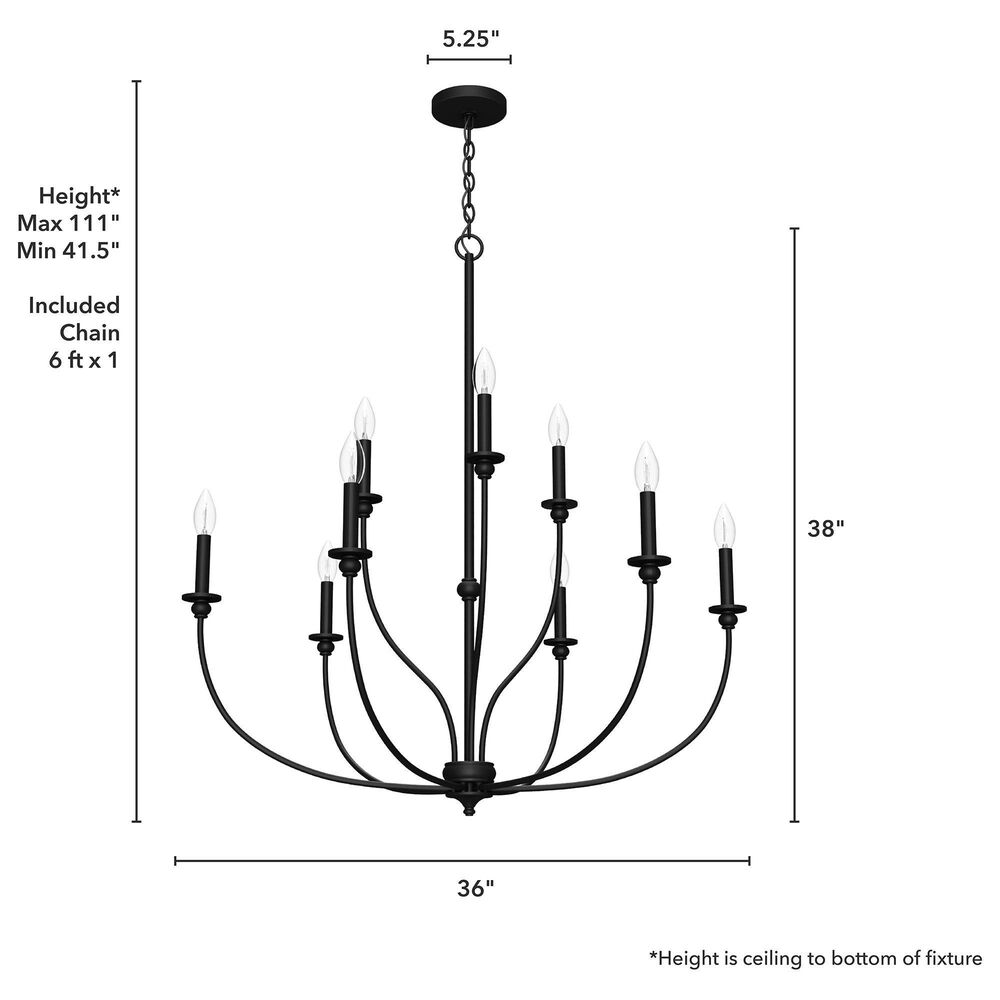Hunter Southcrest 9-Light Chandelier in Flat Matte Black, , large