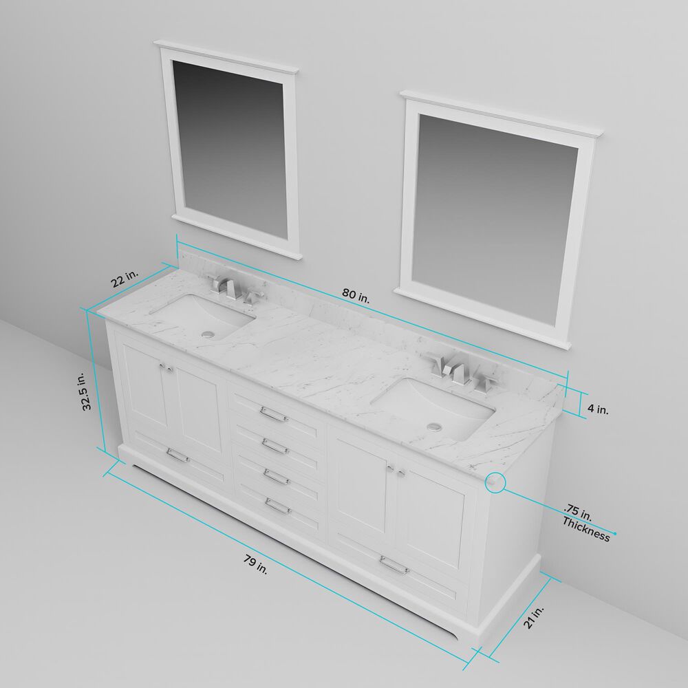 Lexora Home Dukes 80&quot; Double Bathroom Vanity in White with 2 cm White Quartz Top and Rectangular Sinks, , large