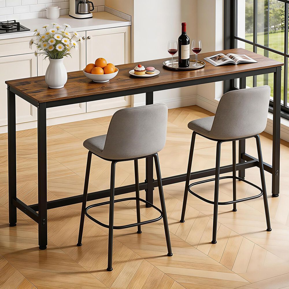 FDW 71" Bar Height Pub Table in Brown and Black, , large