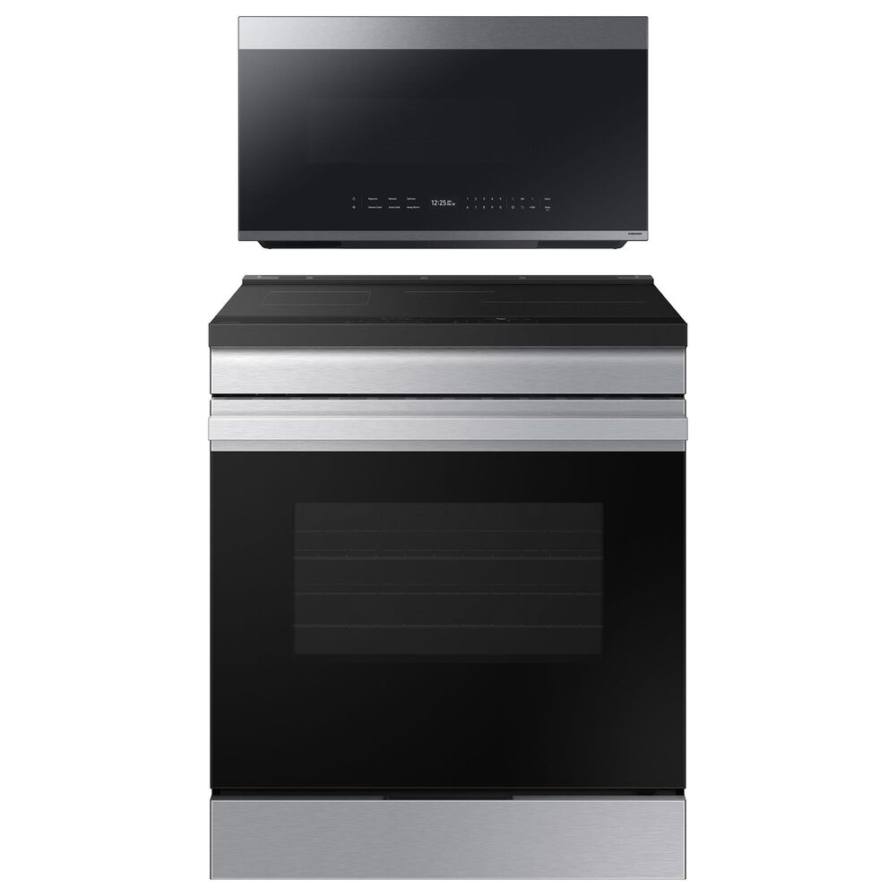 Samsung Bespoke 2-Piece Kitchen Package with 6.3 Cu. Ft. Slide-In Induction Range and 2.1 Cu. Ft. Fingerprint Resistant Over-the-Range Microwave in Stainless Steel, , large