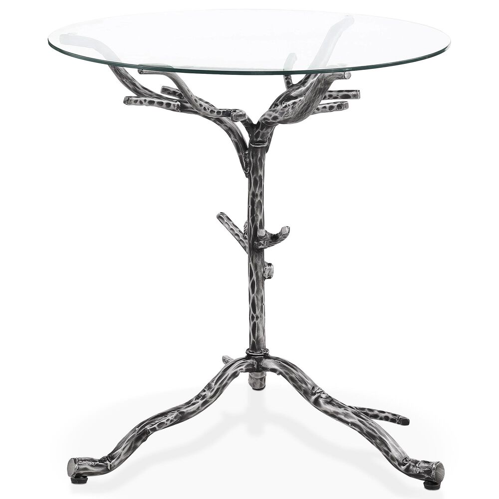 Furniture of America Lalia Side Table with Tempered Glass Top and Tree Branch Base in Gun Metal, , large