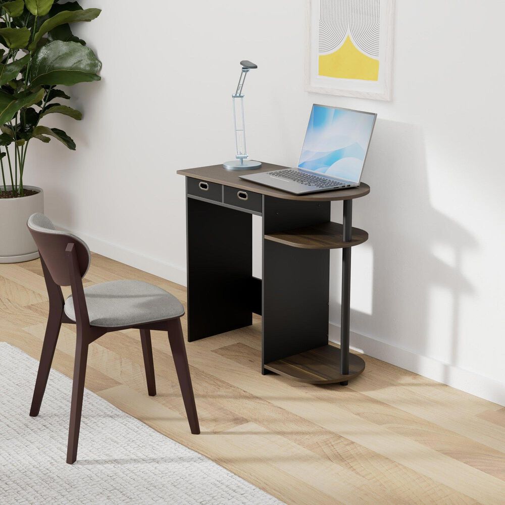 HOMLUX 32" Computer Desk with Two Drawers in Columbia Walnut and Black, , large
