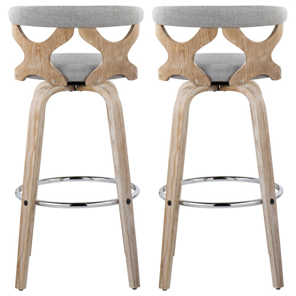 LumiSource Gardenia Swivel Fixed-Height Bar Stool with Cream Faux Leather Upholstery in Chrome and Walnut (Set of 2), , large