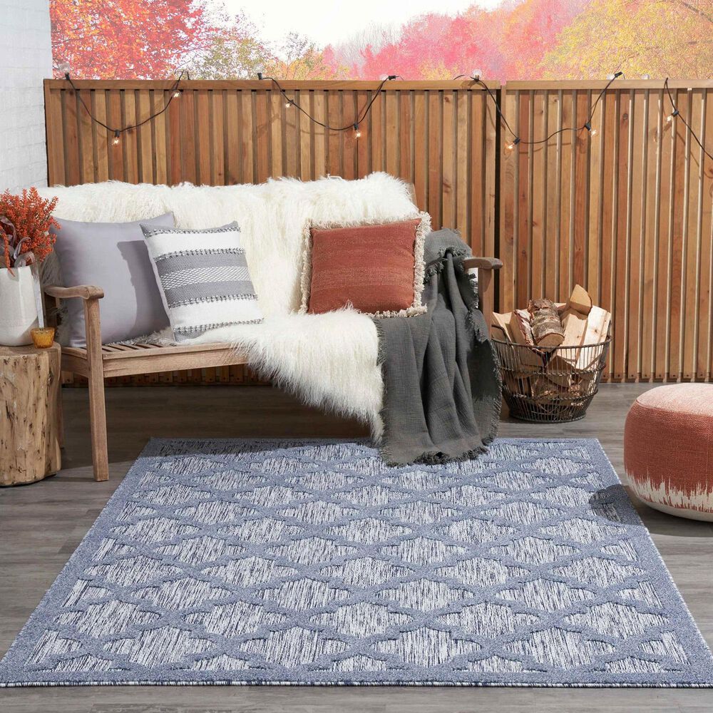 Nourison Easy Care 6&#39; x 9&#39; Denim Blue Indoor/Outdoor Area Rug, , large