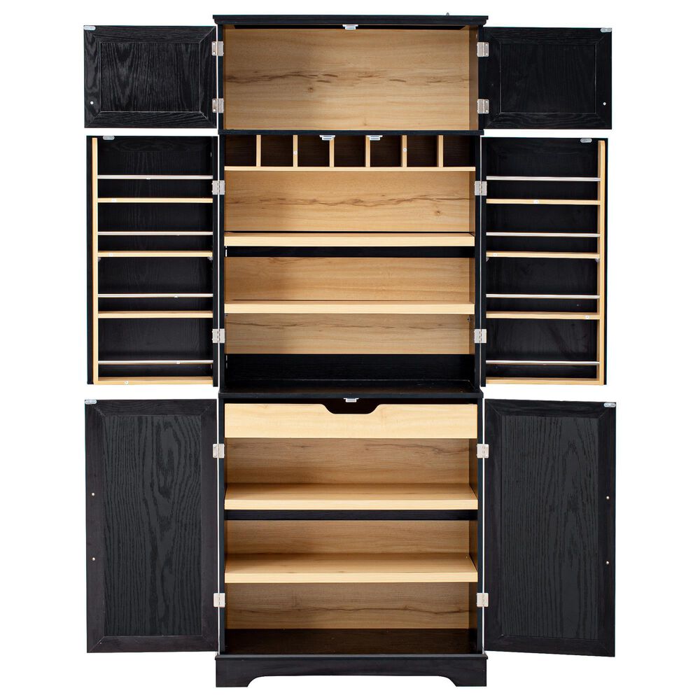 HOMLUX HOMLUX 78.2" Tall Farmhouse Kitchen Pantry Cabinet with 8 Door Shelves, Storage Cabinet with 4 Adjustable Shelves, Hidden Drawer, Wine Rack, Versatile Cupboard for Kitchen, Dining &amp; Bathroom, Ash Black, , large