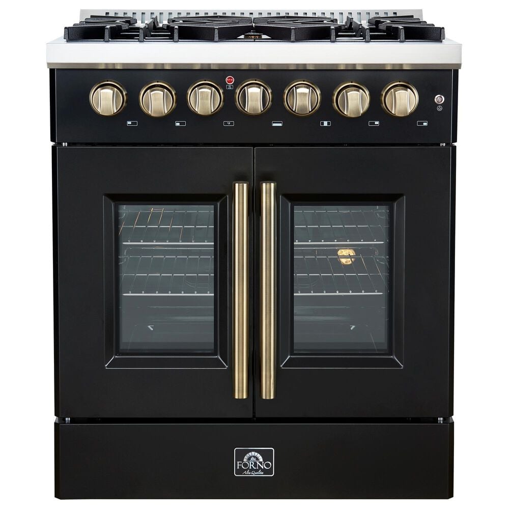 Forno Galiano 30" Freestanding French Door Dual Fuel Range in Black, , large