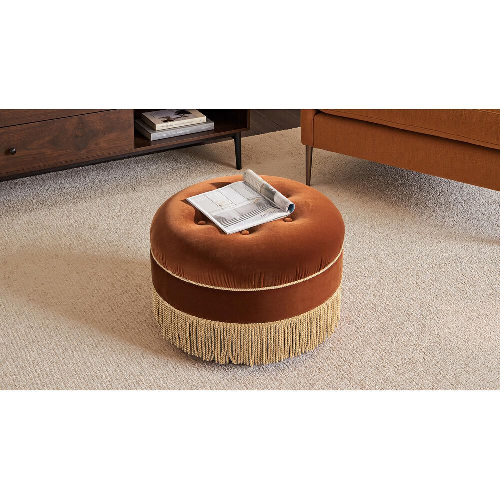 Jennifer Taylor Home Yolanda Standard Ottoman in Burnt Orange and Gold, , large