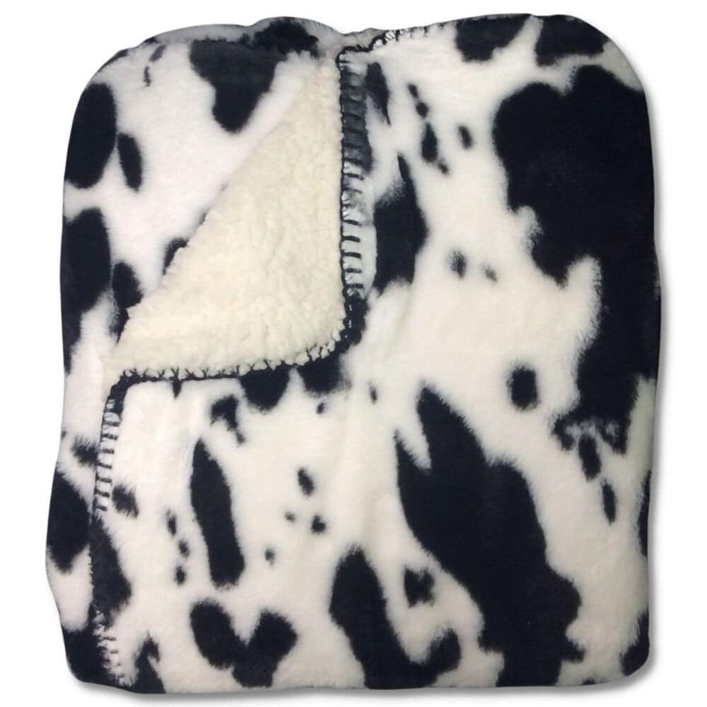 Duke Imports Cow Skin Sherpa Mink Plush Throw in Black and White, , large