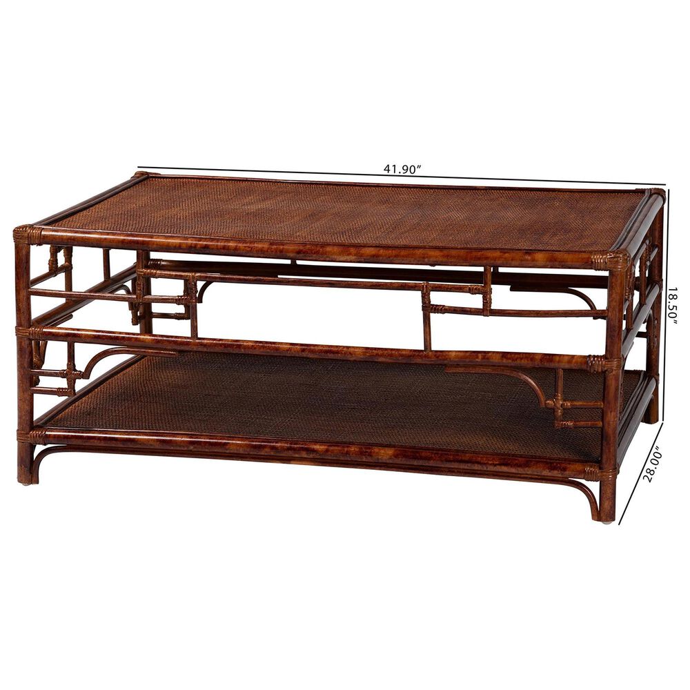 Baxton Studio Sebalio Coffee Table with Open Shelf in Marbled Tortoise Brown, , large