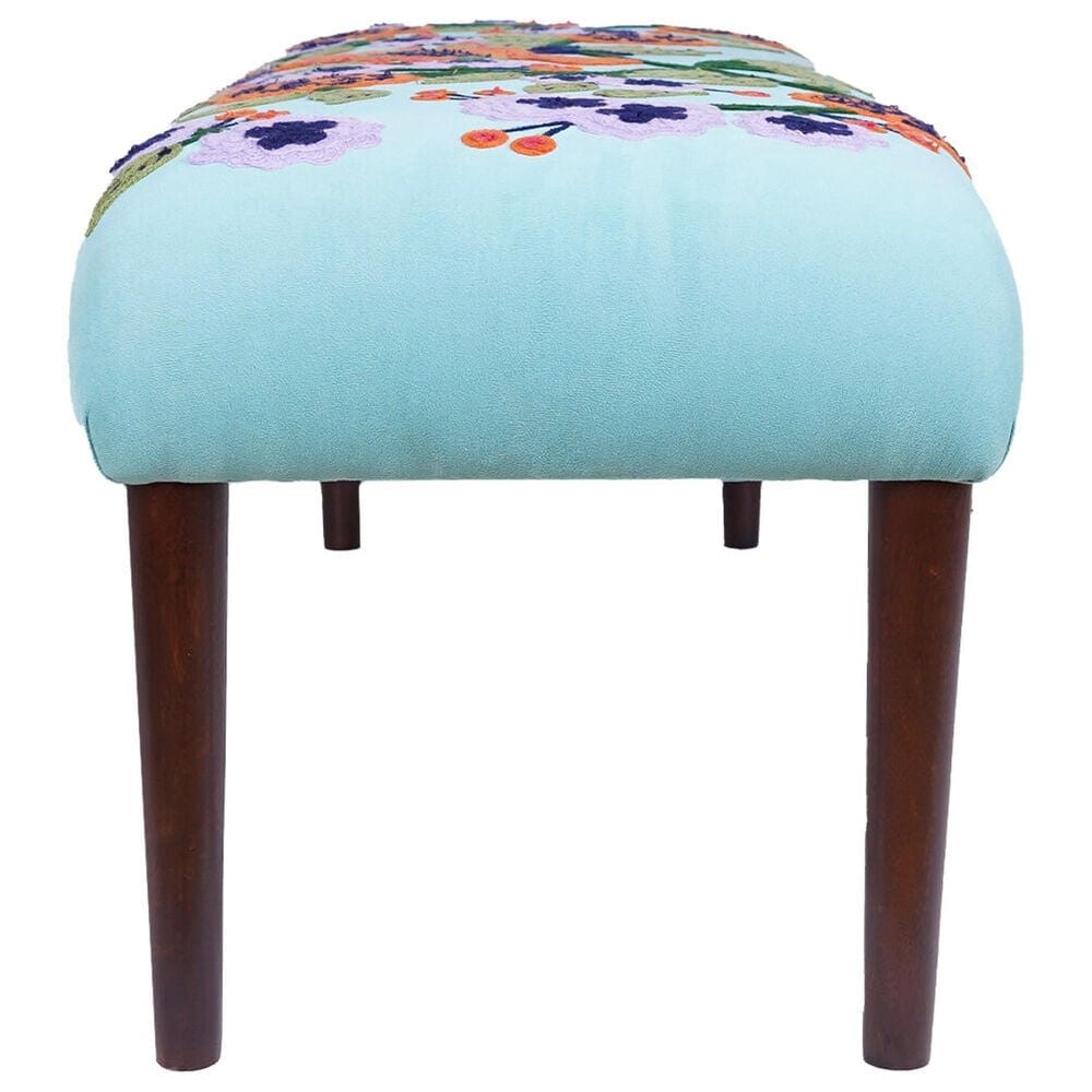 LR Home Floral Accent Bench in Blue and Multicolor, , large