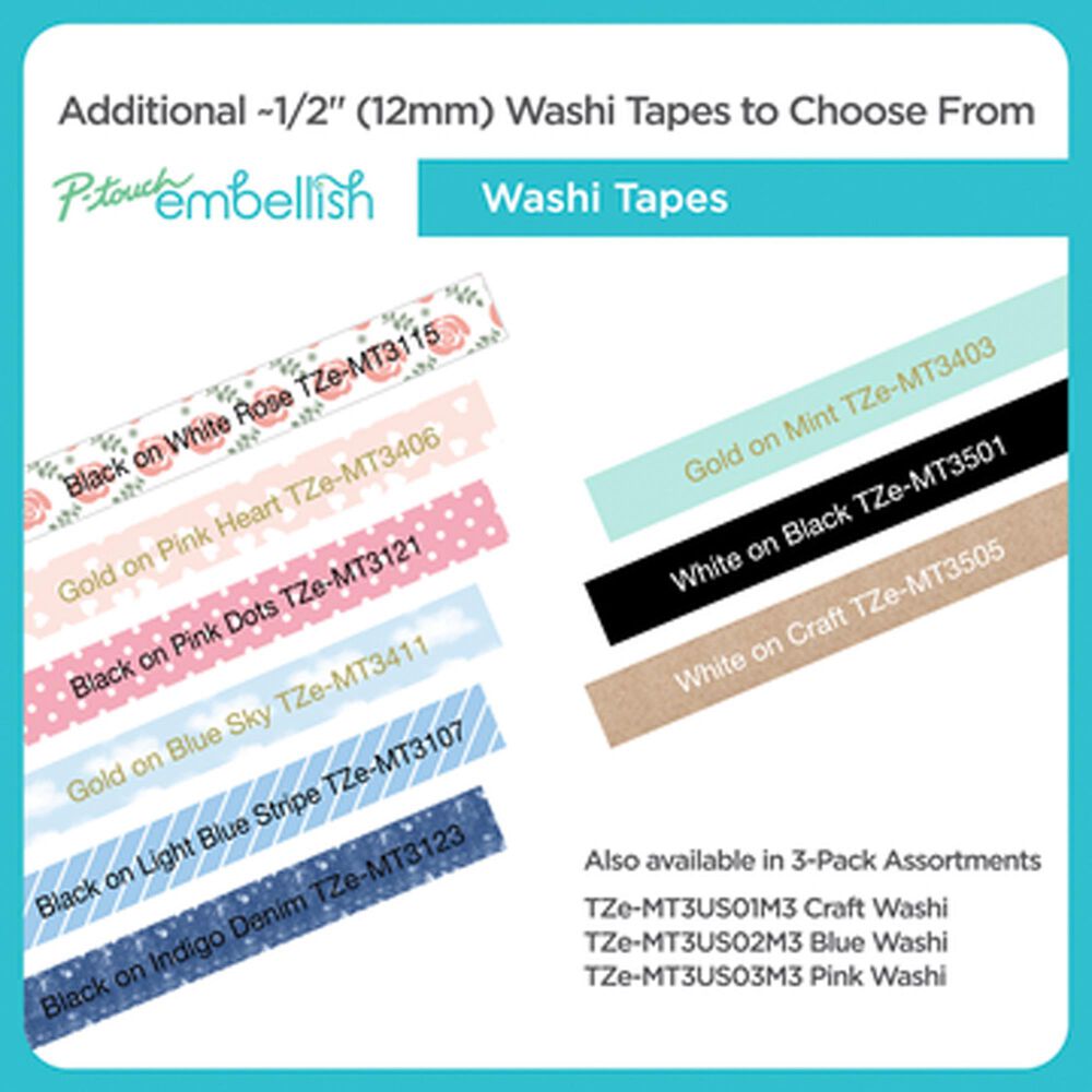 Brother P-touch Embellish Black Print on White Satin Ribbon 12mm, , large