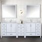 Lexora Home Coraline 92" Double Bathroom Vanity in Dark Grey with White Carrara Marble Top, Rectangular Sinks and 34" Mirrors, , large