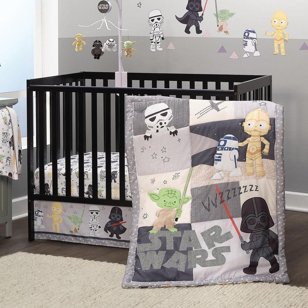 Lambs and Ivy Star Wars Classic Fitted Crib Sheet in Gray, Green, White and Black, , large