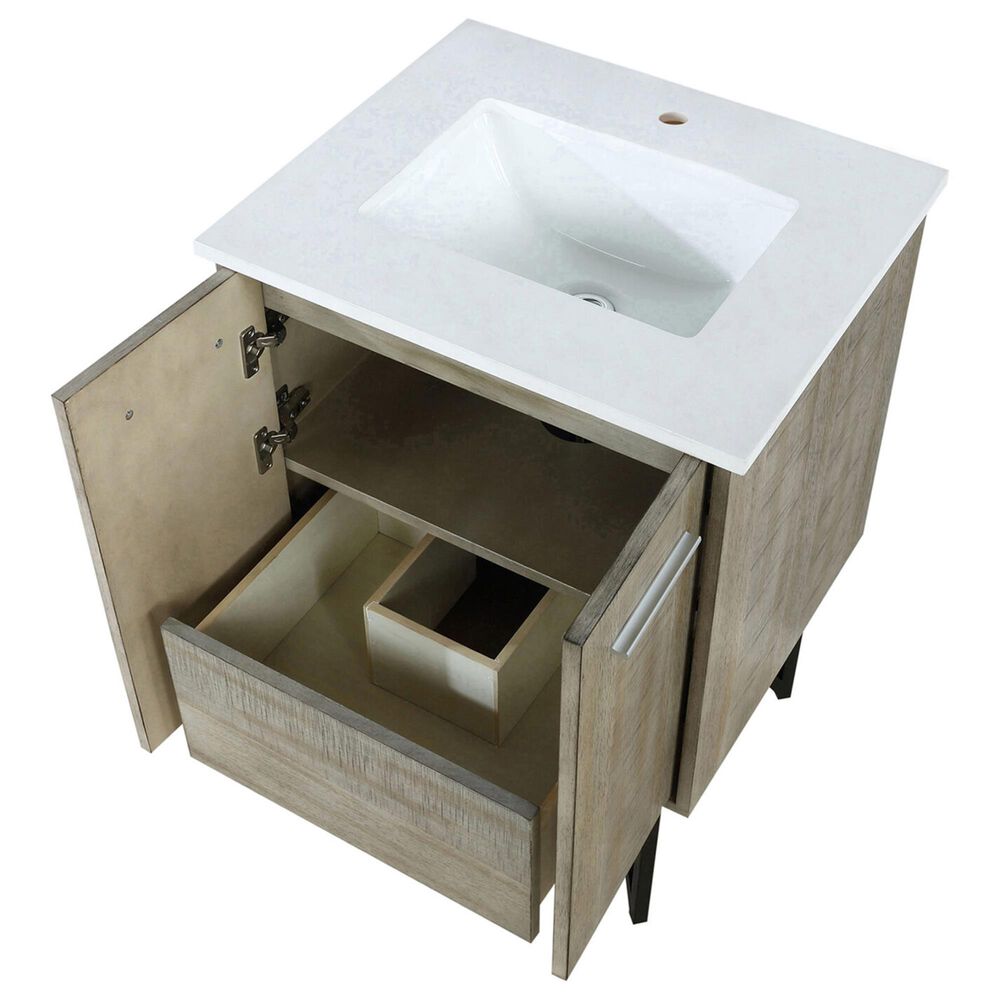 Lexora Home Lancy 24&quot; Single Bathroom Vanity in Rustic Acacia with 2 cm White Cultured Marble Top and Rectangular Sink, , large