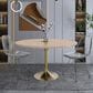 Leisuremod LeisureMod Verve Collection 48 Round Dining Table, Brushed Gold Base with Light Natural Wood MDF Top, , large