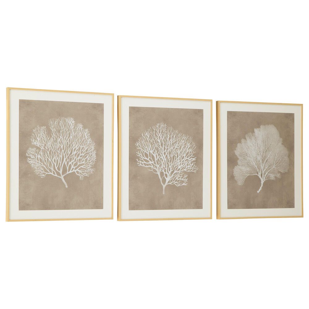Ashley Hendridge 20" x 24" Wall Art in Taupe and White (Set of 3), , large