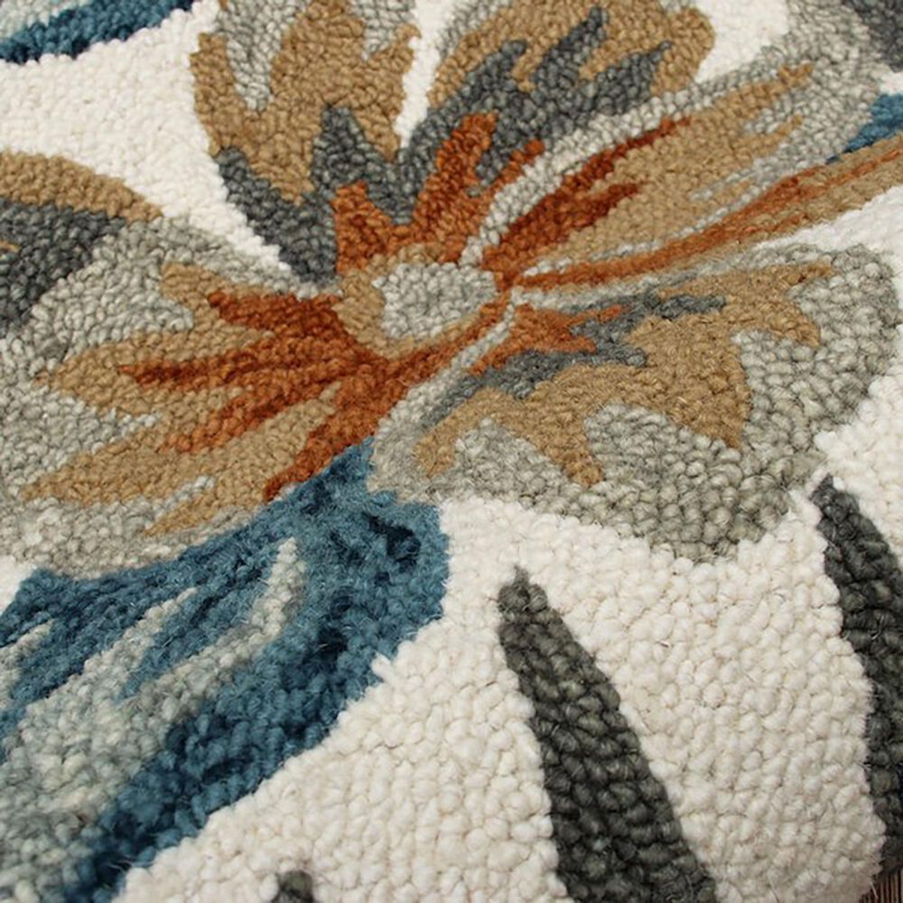 L&amp;R Resources Sinuous Tropical Paradise Floral 6&#39; Round White, Blue and Tan Area Rug, , large