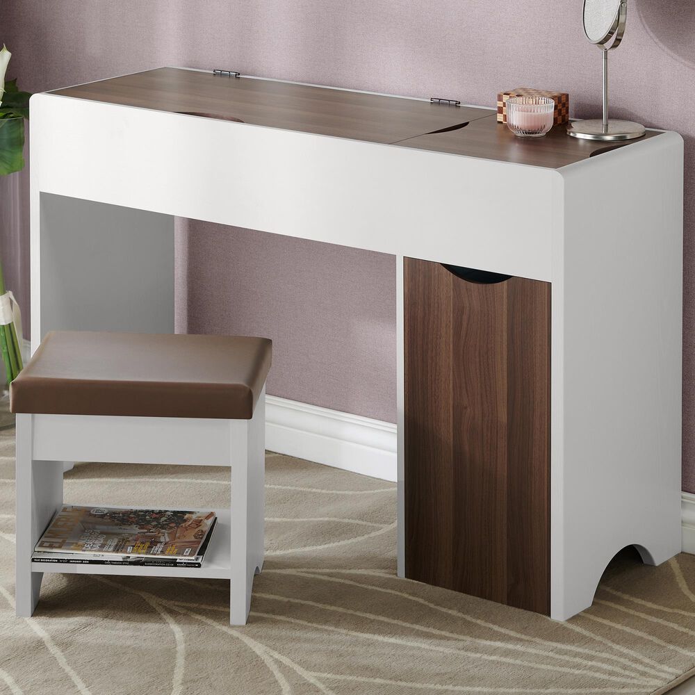 Furniture of America Dominguez 2-Piece Vanity Set in White and Walnut, , large