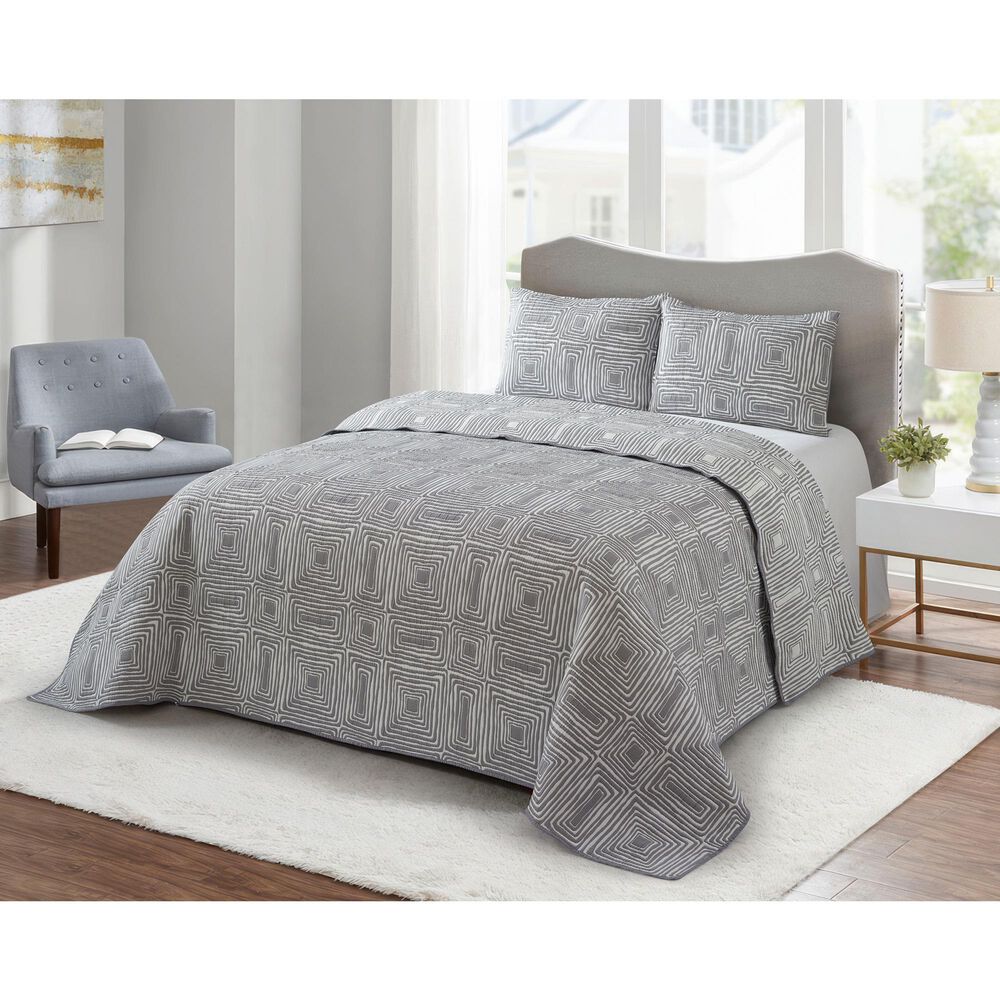 Duke Imports 3-Piece Jacquard Full/Queen Quilt Set in Charcoal Agate, , large