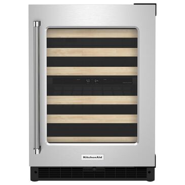 KitchenAid 24" Undercounter Wine Cellar with Right Hinge, Wood-Front Racks in Black and Stainless Steel, , large