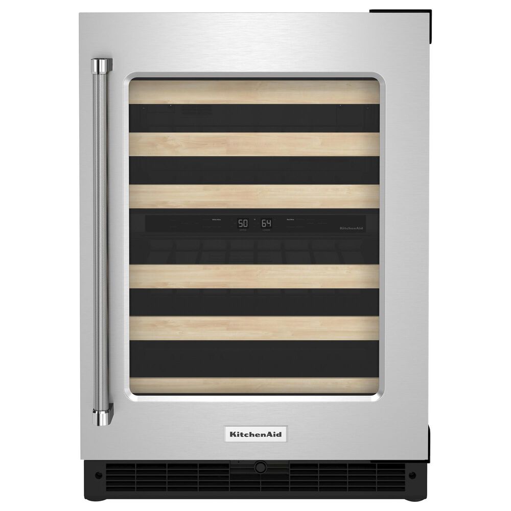 KitchenAid 24" Undercounter Wine Cellar with Right Hinge, Wood-Front Racks in Black and Stainless Steel, , large