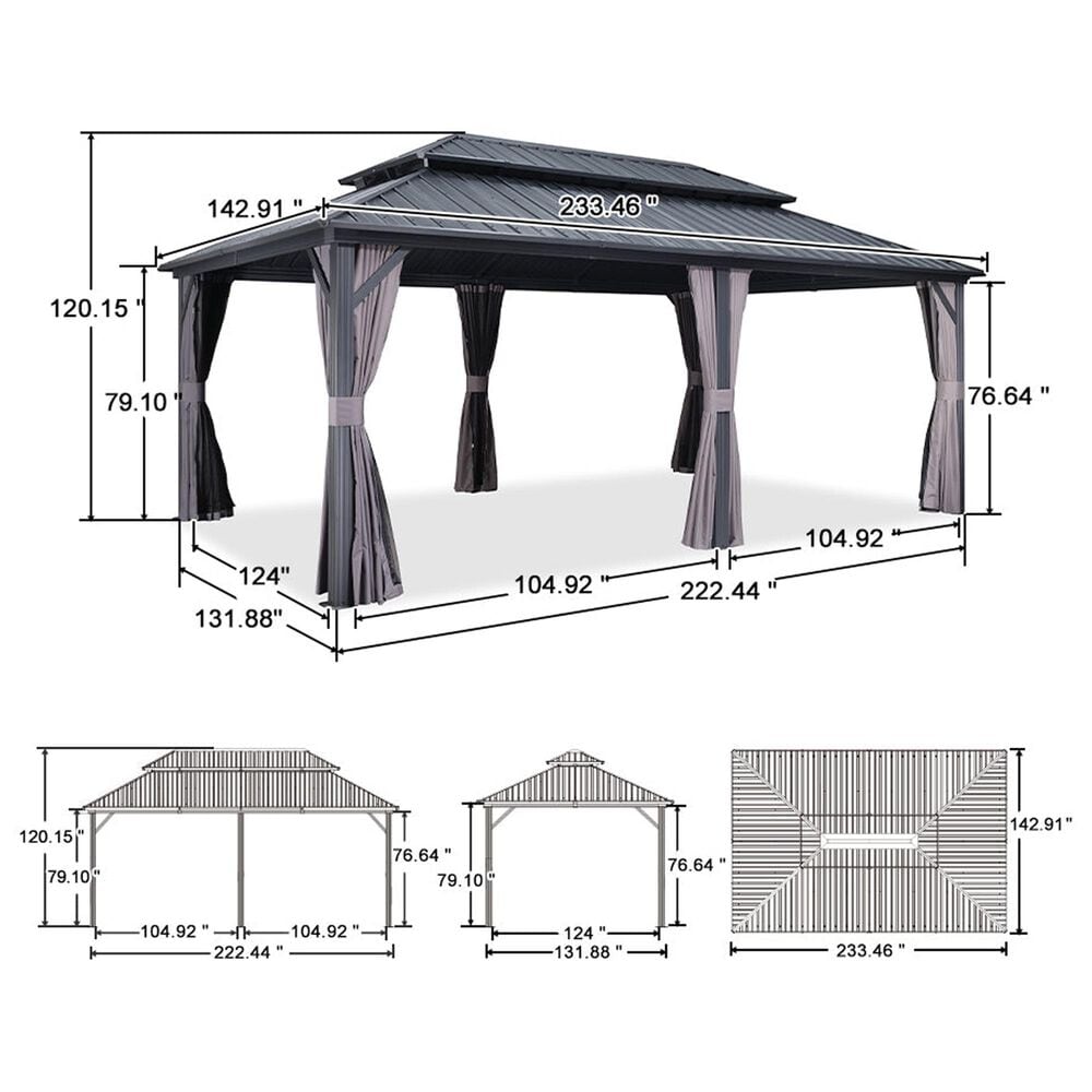HOMLUX 12' x 20' Permanent Hardtop Gazebo with Double-Tier Roof in Gray, , large