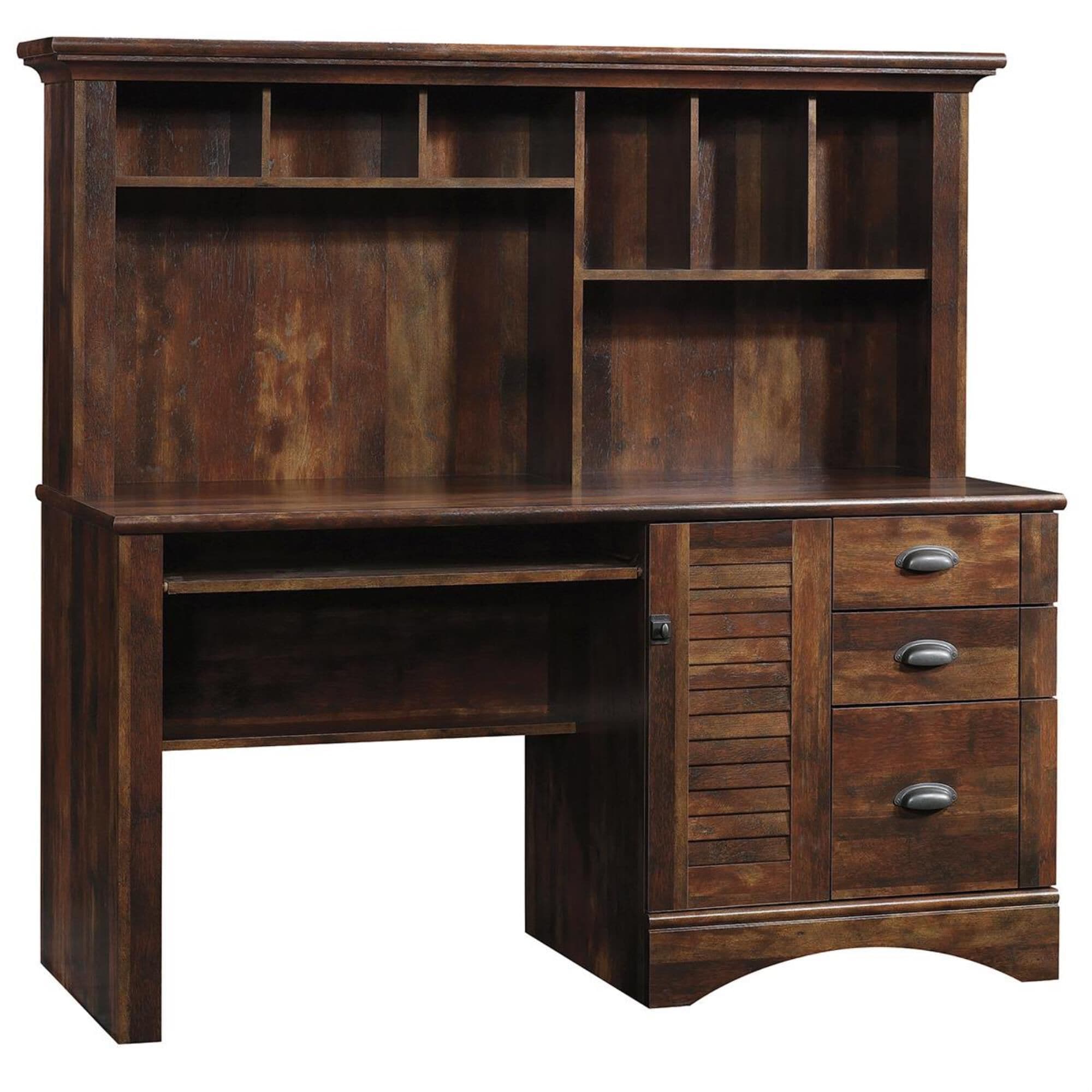 Sauder harbor view computer desk shop with hutch in curado cherry