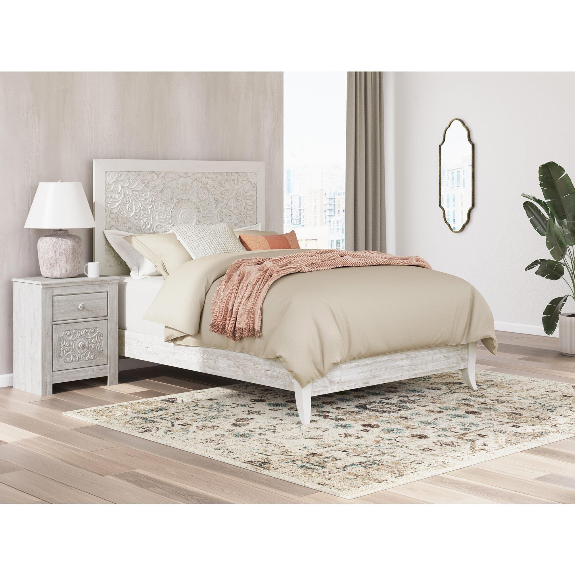 Ashley Paxberry Queen Panel Bed in Whitewash