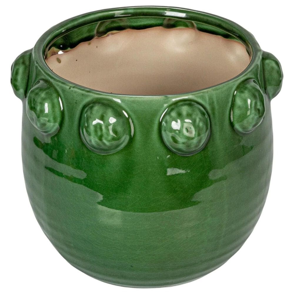 Creative Coop Terra-cotta Planter with Raised Dots in Green, , large