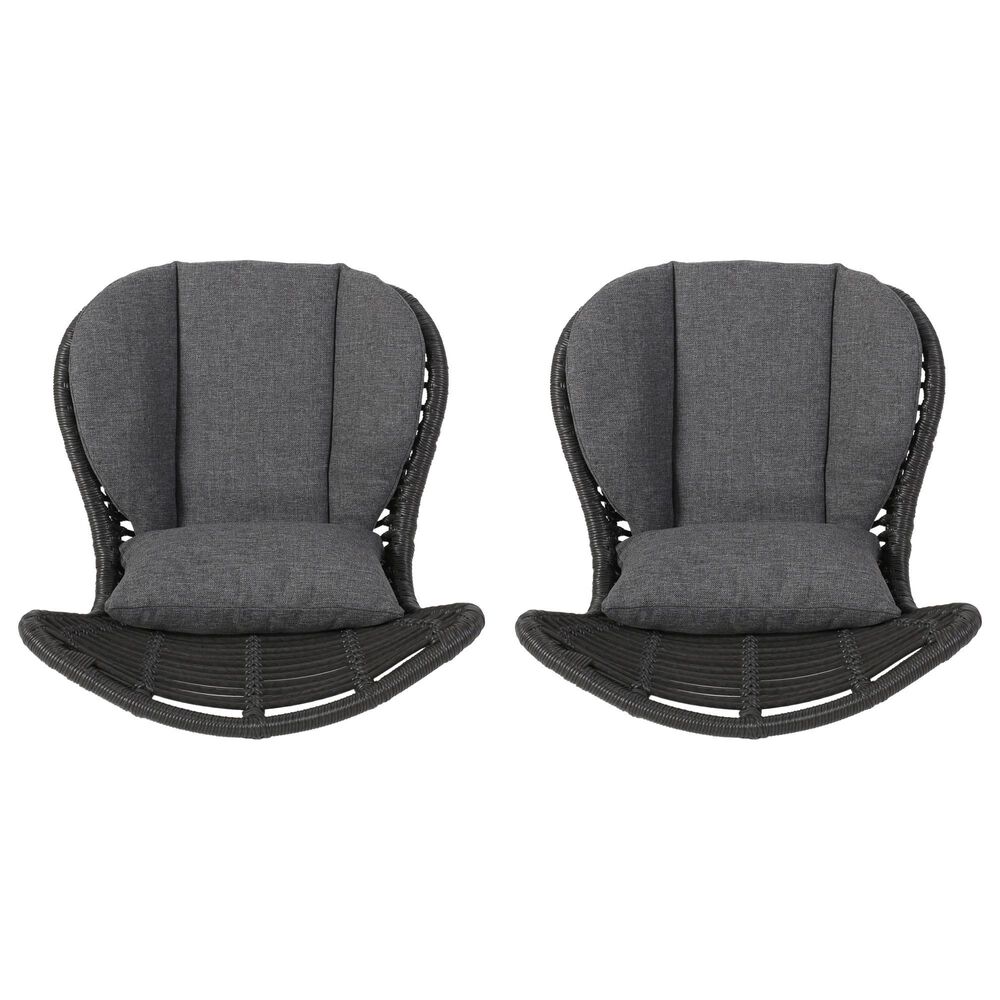 Hearth and Haven Frazer Patio Rattan Chair with Gray Cushion in Black &#40;Set of 2&#41;, , large