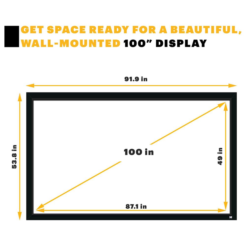 Kodak 100 Projector Screen, Fixed Frame Projector Screen with Velvet Frame &amp; Wall Mount Kit, , large