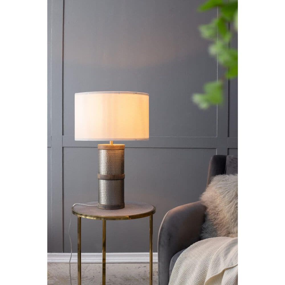 A&amp;B Home Hammered Table Lamp with Collapsible Shade in Gray and Silver, , large