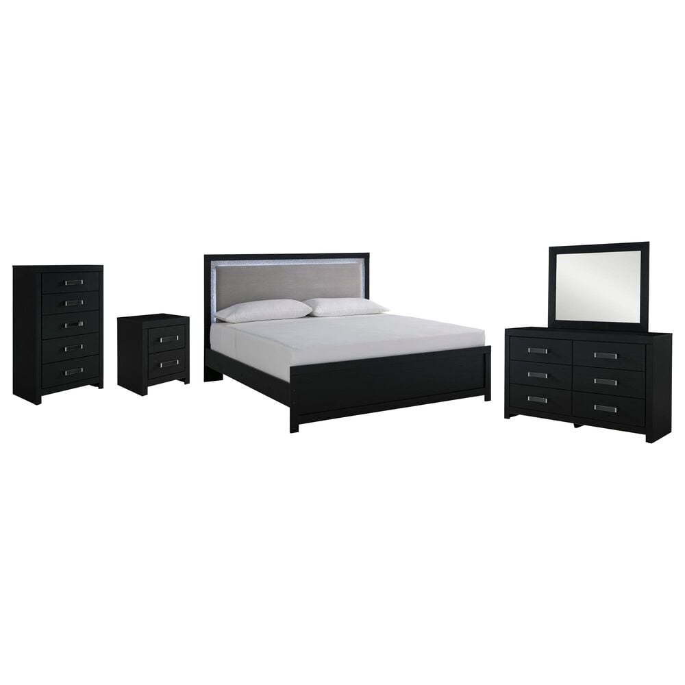 Ashley Maeling 5 Piece King Panel Bedroom Set in Matte Black, , large