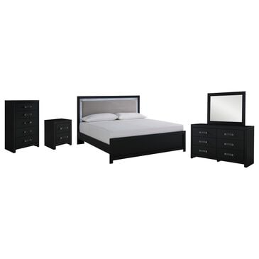 Ashley Maeling 5 Piece King Panel Bedroom Set in Matte Black, , large