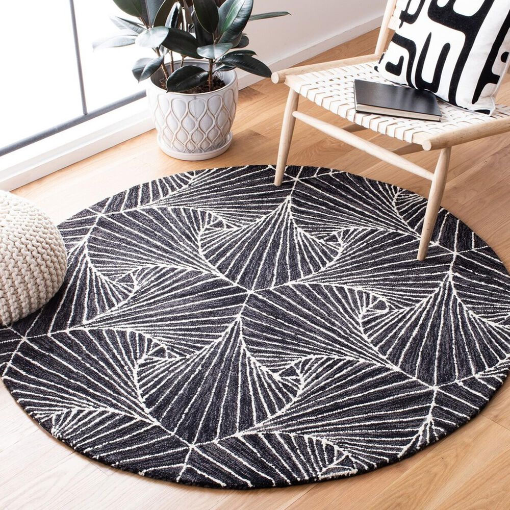 Safavieh Micro-Loop MLP174H 5&#39; Round Charcoal and Ivory Area Rug, , large