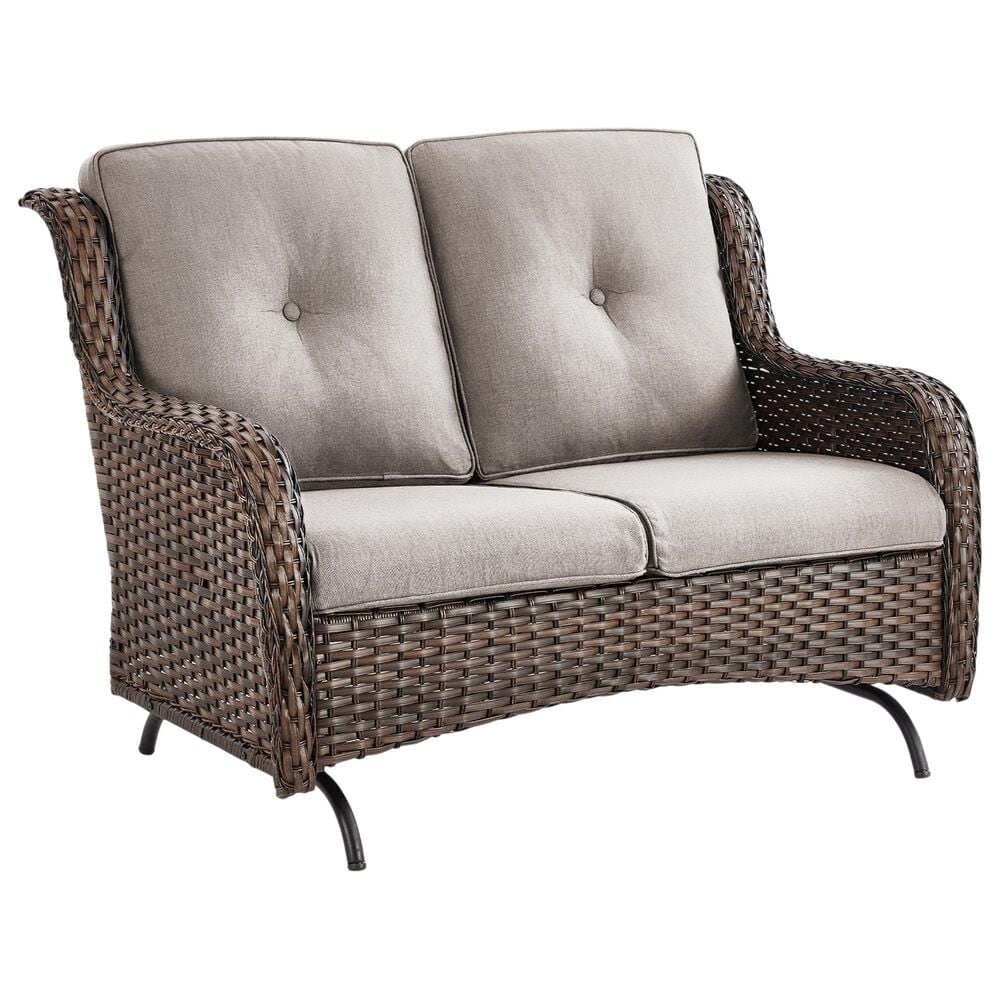 Sunwell Garden Outdoor Glider Loveseat with Brown Rattan in Beige, , large