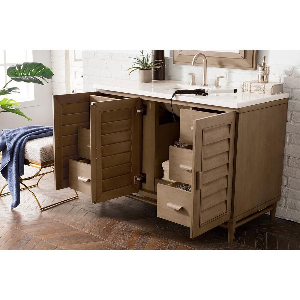 James Martin Vanities Portland 48&quot; Single Vanity in White Washed Walnut with 3 cm Arctic Fall Solid Surface Top, , large