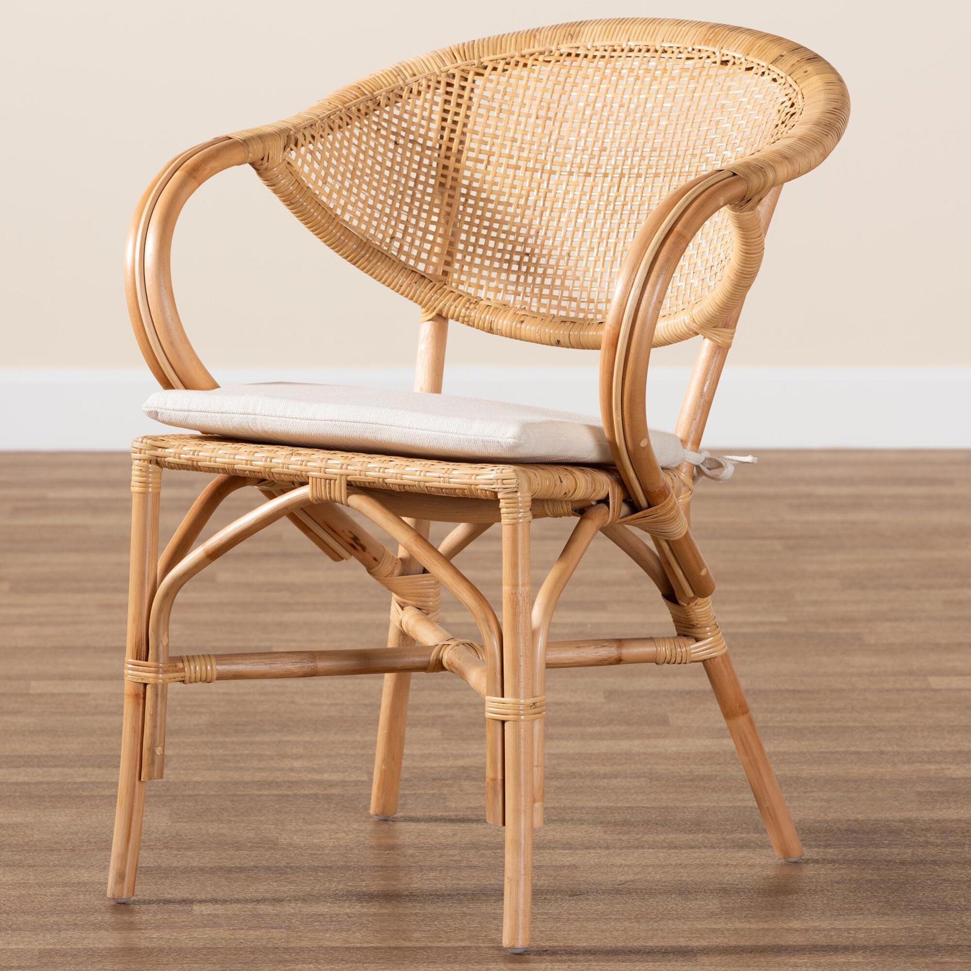 Baxton Studio Varick Arm Chair in Natural Brown