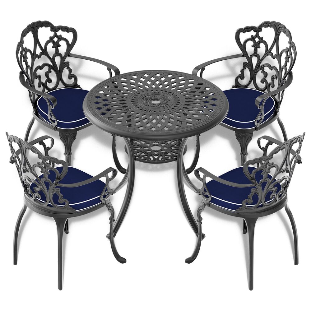 Hearth and Haven Aluminum Patio Dining Table With Umbrella Hole and Bottom Shelf in Black, , large