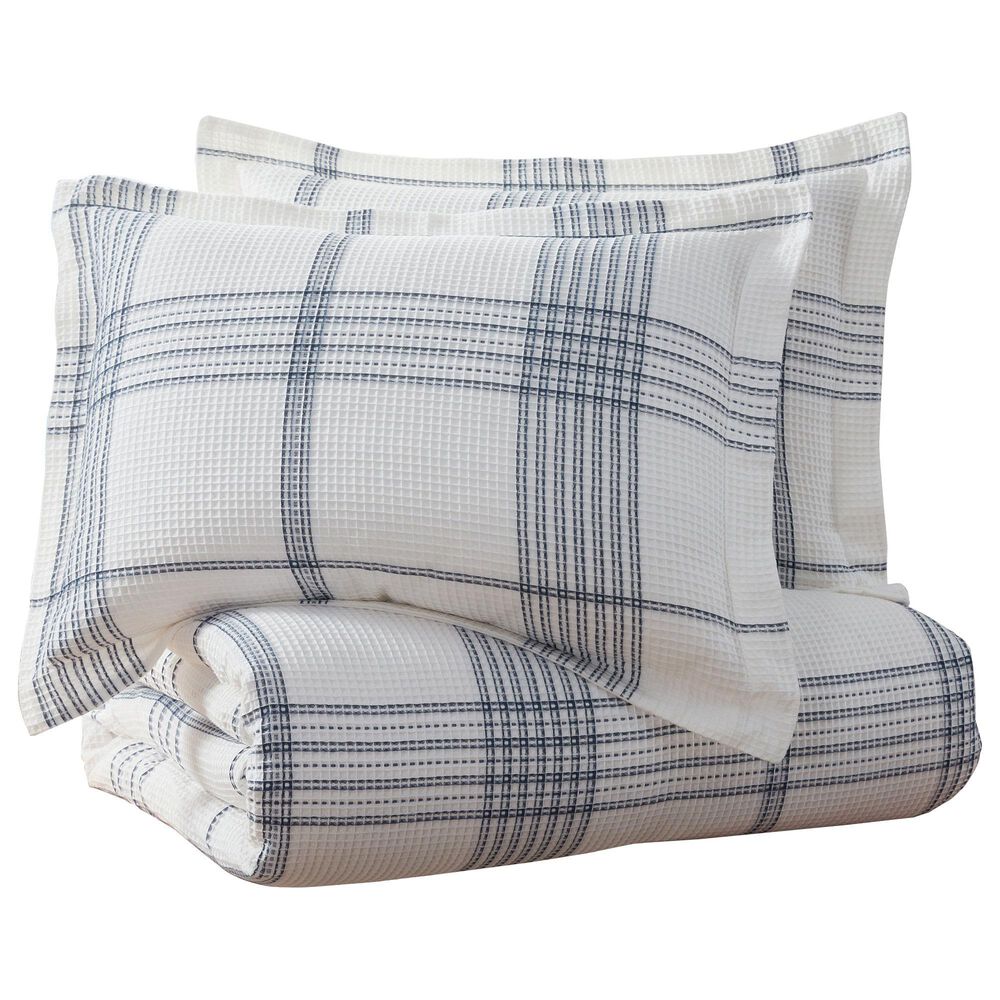 Levtex Waffle Plaid 3-Piece Full/Queen Comforter Set in Navy and White, , large