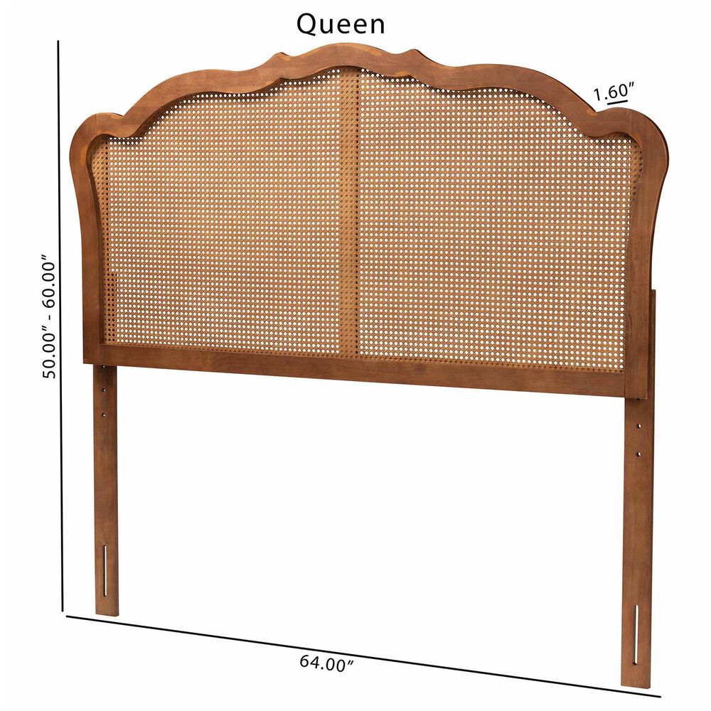 Baxton Studio Leandra King Panel Headboard with Rattan in Ash Walnut, , large