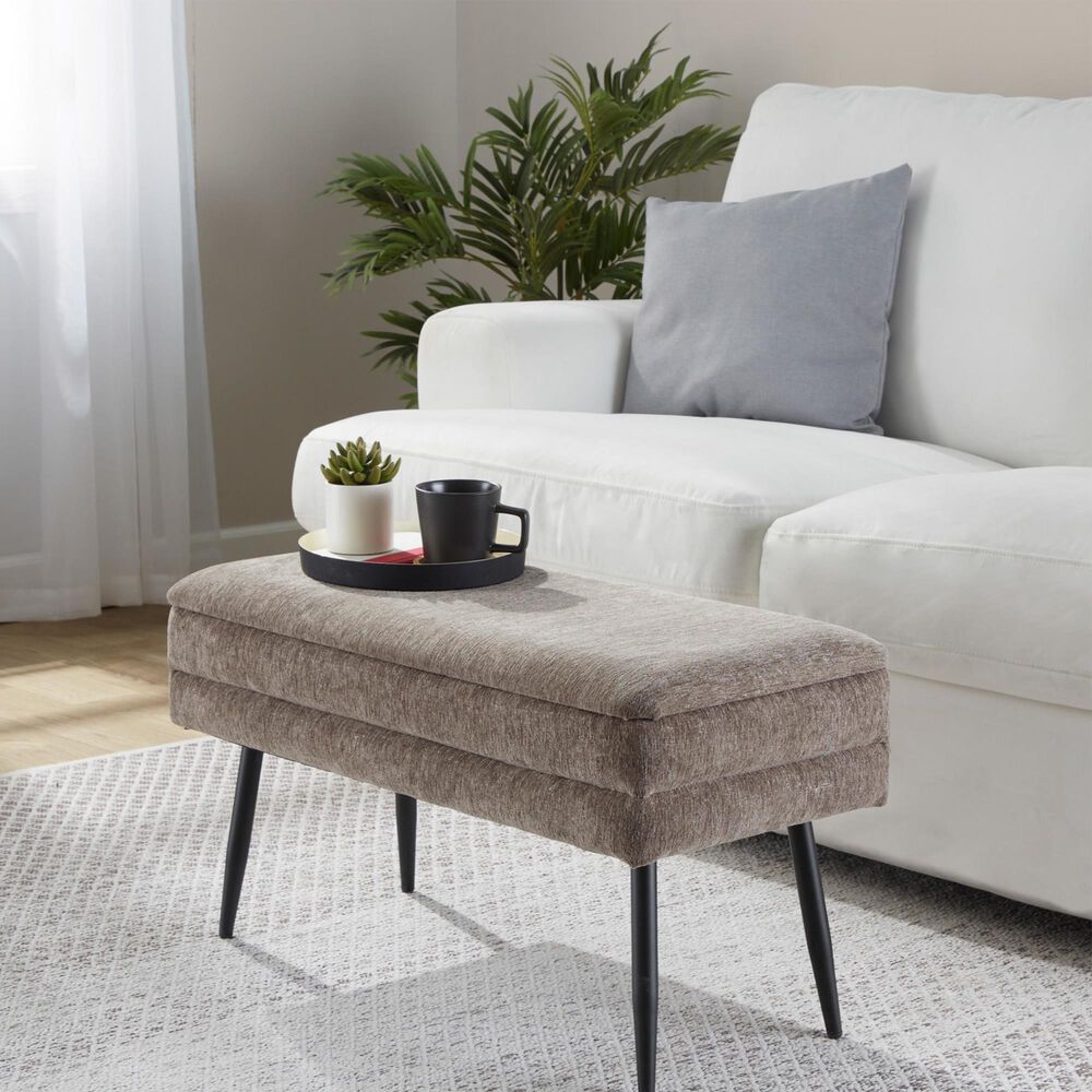 Lumisource Neapolitan Storage Bench with Brown Cushion in Black, , large